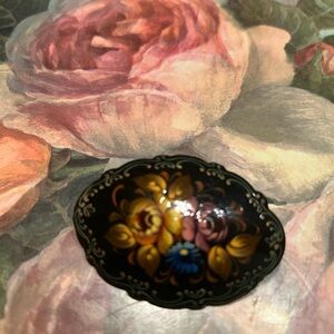 Hand Signed Floral Painted Brooch